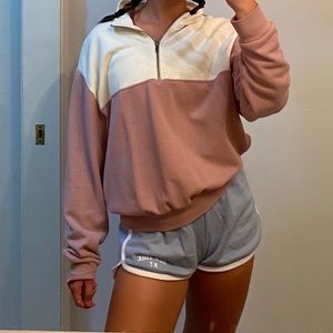 LA HEARTS white and pink quarters zip sweater